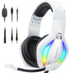 Krysenix PG1 Gaming Headset with Microphone for PS4/PS5/PC/Xbox, Xbox One Headset with RGB Light, Computer Headset with Mic & 3.5mm Jack White