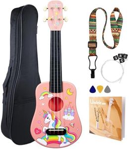 VixxNoxx Soprano Ukulele for Kids, 21 inch Soft Nylon Strings Ukelele Beginner Kit with Gig Bag Strap Picks Extra Strings, Portable Musical Instruments Kit for Children Holiday Gift (Pink)