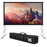 KODAK 150” Dual Projector Screen w/ Stand | Fast Fold Gray Front & Rear Projection Backdrop for Outdoor & Indoor Movies with Tripod, Outdoor Stability Kit, & Black Storage Carry Case