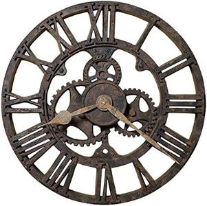 Howard Miller Allentown Wall Clock – Oversized Rustic Gear Design with Antique Roman Numerals, Distressed Faux Metal Finish & Battery-Operated Quartz Movement for Vintage Industrial Décor