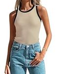 Zeagoo Womens 2024 Tank Top Racerback Crowl Neck Casual Basic Ribbed Knit Fitted Sleeveless Sweater Shirts Beige L
