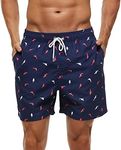 SILKWORLD Men's Swim Shorts Quick Dry Swimming Trunks Bathing Suit with Pockets,Red and White Fish,Small