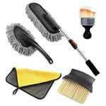 Microfiber Car Duster with Long Handle Car Cleaning Brush Exteriror and Interiror Car Cleaning Cloth Car Ac Vent Cleaner Brush for Car, Motorbike, SUVs Car Cleaning Kit. (5Pcs)