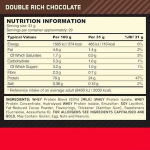 Optimum Nutrition Gold Standard Whey Protein, Double Rich Chocolate, 899g
