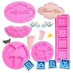 MUYULIN Baby Shower Fondant Molds (5 Pack), Cute Silicone Chocolate, Feet Molds, Clothes Decorate Mould for Baby Baptism Theme Party, Cake Baking, Cupcake Decorating, Chocolate, Gummy, Candy