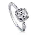 BERRICLE Rhodium Plated Sterling Silver Cushion Cut Cubic Zirconia CZ Halo Promise Wedding Engagement Ring 0.8 CTW