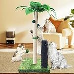 XpengMade Cat Scratching Post, 33 inch Tall Cat Scratch Post for Indoor Cats, with Cat Brush and Natural Sisal Rope, Scratcher with Hanging Ball, for Cute Kitten (Upgraded Edition) for All Cats, Green