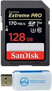 SanDisk Extreme Pro 128GB SD Card for Camera Works with Nikon Z6 II (Z 6II), Z7 II (Z 7II) - SDXC UHS-I Card (SDSDXXY-128G-GN4IN) Bundle with (1) Everything But Stromboli Micro & SD Memory Card Reader