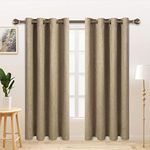 LORDTEX Linen Look Textured Blackout Curtains with Thermal Insulated Liner - Heavy Thick Grommet Window Drapes for Bedroom, 50 x 63 Inches, Tan, Set of 2 Panels