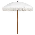 AMMSUN 7ft Patio Umbrella with Fringe Outdoor Tassel Umbrella UPF50+ Premium Steel Pole and Ribs Push Button Tilt, White Cream