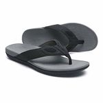 MEGNYA Comfortable Mens Ultralight Washable Flip Flop, Casual Stablep Toe-Post Sandal for Beach, Pool, Vacation black&grey Size 8