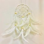 Rooh Dream Catcher White Crochet Wall Decor & Car Hanging Handmade hangings (Can be Used as Home Decor, Gift, Wall Hangings, Meditation Room, Yoga Temple, Wind Chime & Car Feather Hanging)