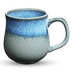 RELEDESA 16 Oz Large Ceramic Coffee Mug with Big Handle, Handmade Glazed Tea Cup for Office and Home, Microwave and Dishwasher Safe, Small Coffee Cups for Hot and Cold Drinking (Glacier Blue)