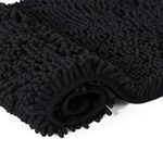 H.VERSAILTEX Black Bath Mat, Chenille Shaggy Bathroom Mats Door Mat, Efficient Water Absorption, Thick, Anti-Slip and Plush Bath Mat for Bathroom, Laundry Room (20" X 32", Black)