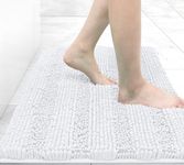 Grandaily Chenille Striped Bathroom Rugs 24x16, Extra Thick and Absorbent Bath Rugs, Non-Slip Soft Plush Shaggy Bath Carpet, Machine Wash Dry, Bath Mats for Bathroom, White