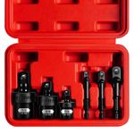 6PCS Impact Swivel Socket Set with Drill Socket Adapter, 3/8" 1/2" 1/4" Drive Wobble Socket, Premium Cr-Mo Steel Universal Joint Socket