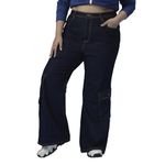 Womens Plus Size Cargo Dark Blue Flared Leg Jeans