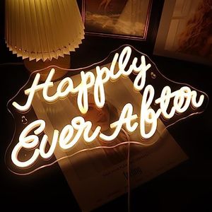 LED “ Happily Ever After”Segno Neon La Stanza Home Bar Arte Decorazione Della Parete Finestra Del Partito Soggiorno Decor Matrimonio Fidanzamento Della Parete Hanging Decorazione (bianco caldo)