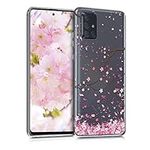 kwmobile Clear Case Compatible with Samsung Galaxy A71 - Phone Case Soft TPU Cover - Cherry Blossoms Pink/Dark Brown/Transparent