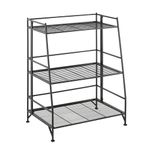 Convenience Concepts Xtra Storage Shelves - 3-Tier Ladder Folding Metal Shelving Organizer Stand, Modern Stands for Storage and Display in Living Room, Bathroom, Office, Den, Kitchen, Garage, Black