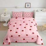 Feelyou Girls Strawberry Comforter Set Queen Size Cute Kawaii Bedding with 2 Pillowcases,3 Pieces