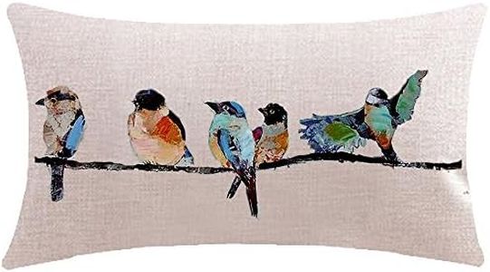 ITFRO Hand-Painted Oil Painting Rustic Forest Wildlife Birds Tree Branches Waist Lumbar Cotton Linen Throw Pillow Case Cushion Cover Long Oblong 12x20 inches (Blue)