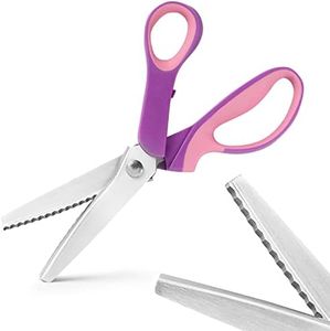 Pinking Shears for Fabric Cutting, Zig Zag Scissors, Scrapbook Scissors Decorative Edge for Adults, Great for Many Kinds of Sewing Fabrics Leather and Craft Paper, Professional Handheld Dressmaking