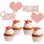 Gyufise 36Pcs Rose Gold Glitter We Will Miss You Cupcake Toppers Glitter Heart Good Luck Cupcake Picks Decorations for Going Away Retirement Theme Party Supplies