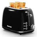 Roter Mond 2 Slice Toaster Retro Stainless Steel Toaster with Bagel, Cancel, Defrost Function and 6 Bread Shade Settings Bread Toaster, Extra Wide Slot and Removable Crumb Tray, Black