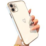 ZTOFERA Compatible with iPhone 12 Case for Girls Women, Flexible Silicone Phone Case with Cute Heart Pattern Golden Edging Shockproof Protective Bumper Cover for iPhone 12, White