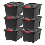 IRIS USA 30.3L (32 US QT) Stackable Plastic Storage Bins with Lids and Latching Buckles, 6 Pack, Containers with Lids and Latches, Durable Nestable Closet Garage Totes Tub Boxes for Organizing, Black