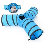 Cature Pet Cat Tunnel Collapsible 3 Way Play Toy Tube, Fun Interactive Foldable Hiding Cat Toy with Bell for Rabbits, Kittens, and Puppies (Color-Blue)