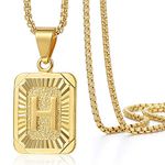 Trendsmax Initial Letter Pendant Necklace Mens Womens Capital Letter Yellow Gold Plated H Stainless Steel Box Chain 22inch