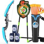 HYES Bow and Arrow for Kids, LED Light Up Archery Set with 12 Suction Cup Arrows, 1 Standing Target, 3 Score Targets, 1 Quiver, Indoor Outdoor Sport Gifts for Boys Girls Ages 4-12, Blue