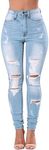 Women's High Waisted Jeans for Women Distressed Stretch Jeans for Women Ripped Butt Lift Jeans Denim Pants Blue, Size 18