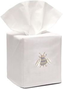 Jacaranda Living Square Tissue Box Cover, Linen/Cotton Fabric Tissue Holder, Decorative Cloth Tissue Cube Cover, Nature Designs Napoleon Bee (Duck Egg Blue)