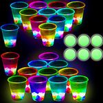 Glowing Party Beer Pong Game for Indoor Outdoor Party Event Fun, Pack with Flashing Color Bright Glow-in-The-Dark Colors for House Parties Birthdays Concerts Weddings BBQ Beach Holidays