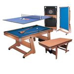 BCE 6ft 3-in-1 Folding Pool Table with Table Tennis Top & Soft Tip Dart Board with Desk Top - Easy to Move - All Accessories Included