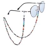 Nupuyai 7 Chakra Indian Agate Crystal Stone Beaded Eyeglass Chain for Women, Ladies Sunglass Chain Face Mask Chain Eyeglass Cord Band Myopia Reading Glass Chain