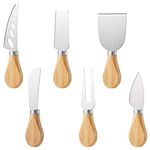 Daucin Cheese Knife Set, 6 Pcs Stainless Steel Cheese Slicer Cheese Fork Cheese Shovel with Oak Handle, Ergonomic Design Cheese Cutter for Family Gathering Party Halloween Christmas