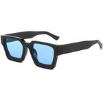 AIEYEZO Square Sunglasses for Women Men Square Thick Frame Sun Glasses Simple Designer Style Shades, Black/Blue, MM