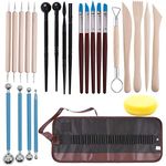 SITAKE Polymer Clay Tools Set, 25 Pcs Ceramic Clay Modeling Sculpting Carving Tools for Rock Painting, Cake Fondant Decoration, Pottery, Ceramics Artwork & Holiday Crafts