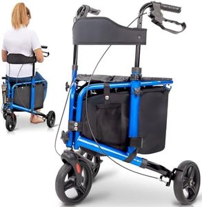 Vive 3 Wheel Walker with Seat - Tri Rollator Walker for Seniors and Adults - Lightweight and Foldable, with Seat, Brakes and Wheels - Narrow for Tight Spaces and Small Doorways - All Terrain