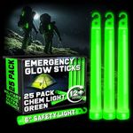 PartySticks Green Glow Sticks Emergency Chem Lights (6”, 25 Pack) Military Grade 12 Hour Bulk Tactical Light Sticks for Survival Gear, Camping, Power Outages TN-1225121