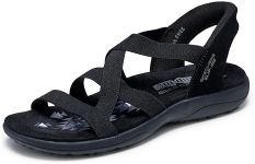 Skechers Women's Reggae Slim-Stretch Flex Hands Free Slip-ins Sandal, Black/Black, 9