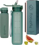 Hydracy Water Bottle with Times to Drink & Straw - Large 1 Litre BPA Free Motivational Water Bottle & No Sweat Sleeve -Leak Proof Gym Bottle with Time Marker - Ideal for Fitness, Sports & Outdoors