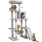 Yaheetech Cat Tree 159cm Tall Cat Tower with Cat Scratching Post/Hammock, Large Cat Climbing Tree for Indoor Cats, Light Grey