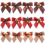 Feelava Christmas Bows, 12pcs Burlap Ribbon Bows for Christmas Tree, Vintage Bowknots Set for Xmas Presents Wrapping Decoration Craft Supplies, Wedding Party Gift Decor (Red01)