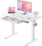 ErGear Standing Desk with Drawer, 44 x 24 inch Electric Height Adjustable Desk with 4 Preset Heights & 2 Storage Hooks, Sit Stand Desk with Drawer, Computer Home Office Desk with Splice Board, White