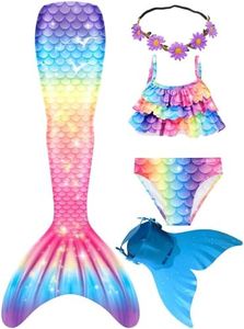 Wfundeals Mermaid Tails for Swimming with Monofin Swimsuit Costume Cosplay, Princess Bikini Set, Azure Yellow, 10-13 Years